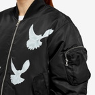 3.Paradis Women's Doves Applique Bomber Jacket in Black/White