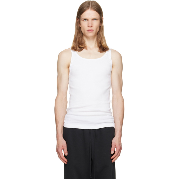 Photo: SKIMS Three-Pack White SKIMS Cotton Rib Tank Tops