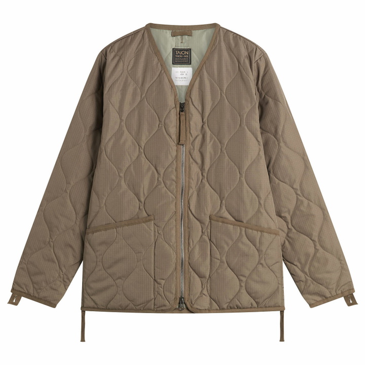 Photo: Taion Men's Military V-Neck Zip Down Jacket in Dark Khaki