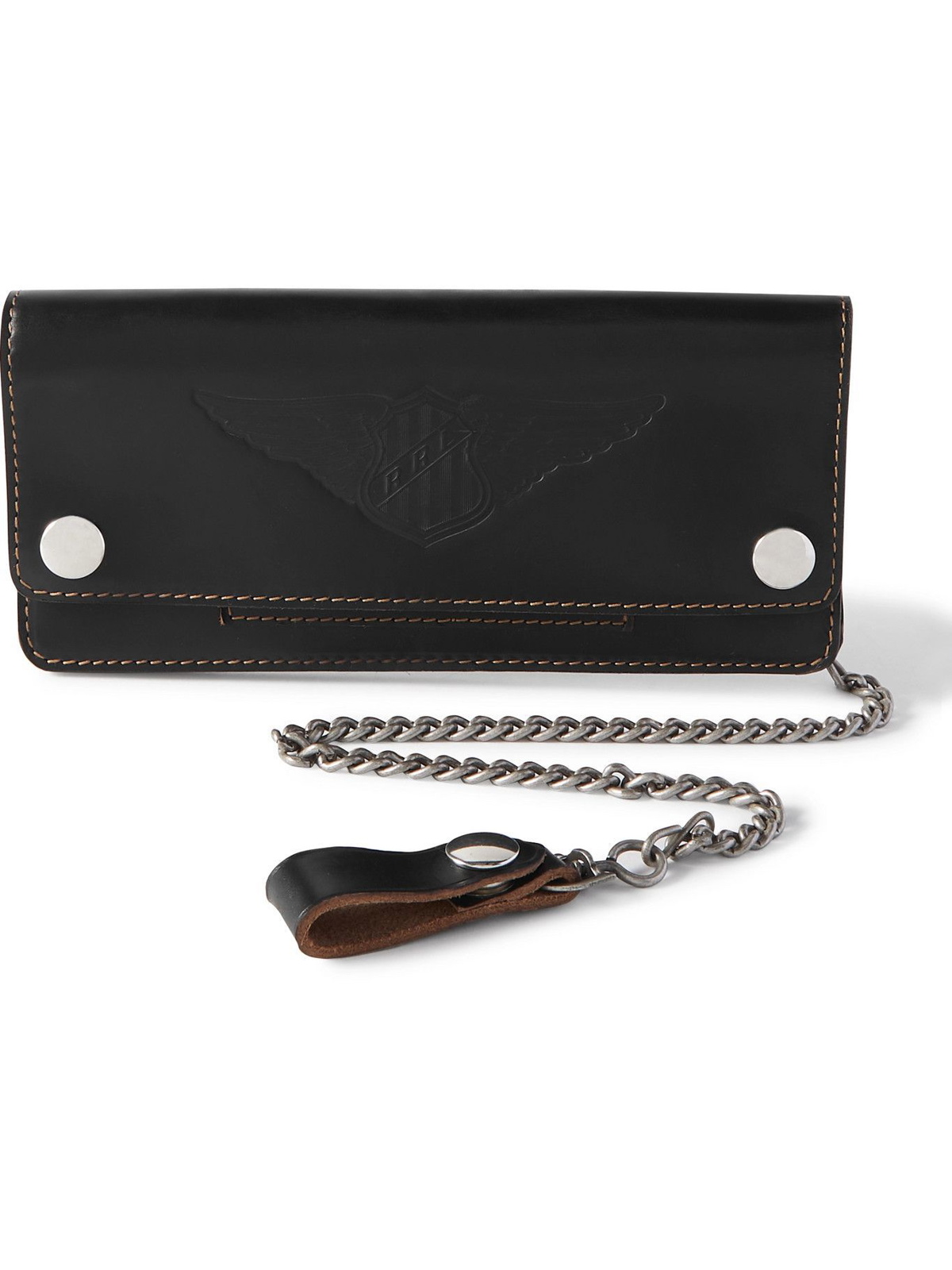 RRL Leather Chain Wallet Black Over Brown