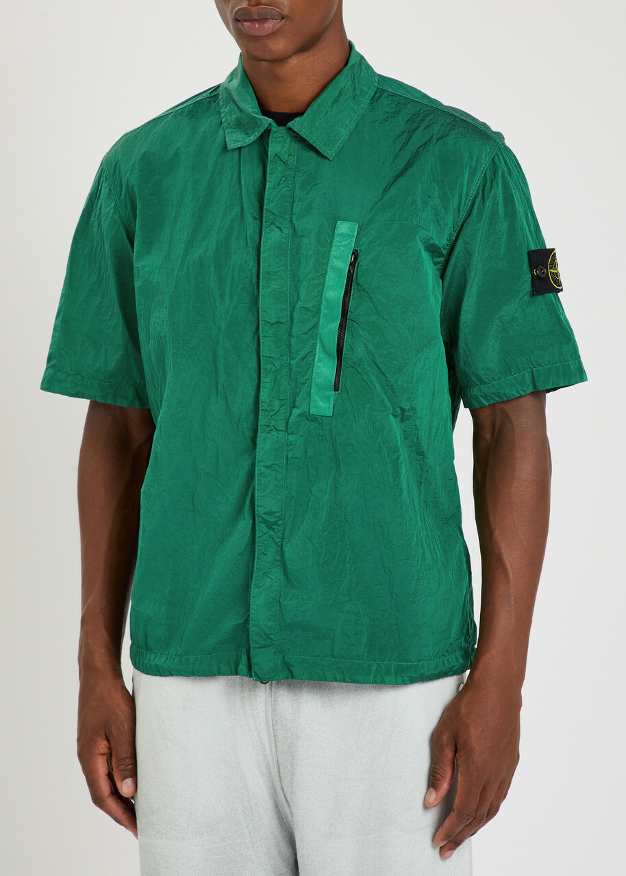 Stone Island Crinkled Nylon Overshirt Green