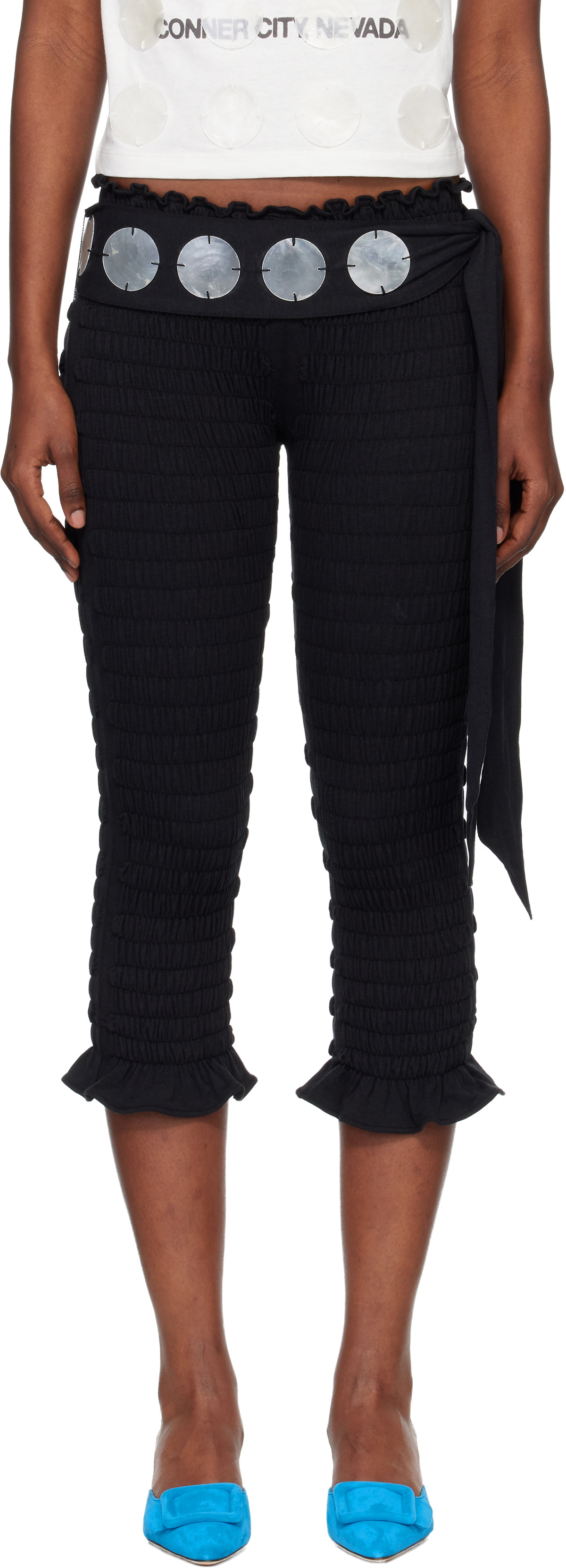 Conner Ives Black 'The Shirred Capri' Trousers