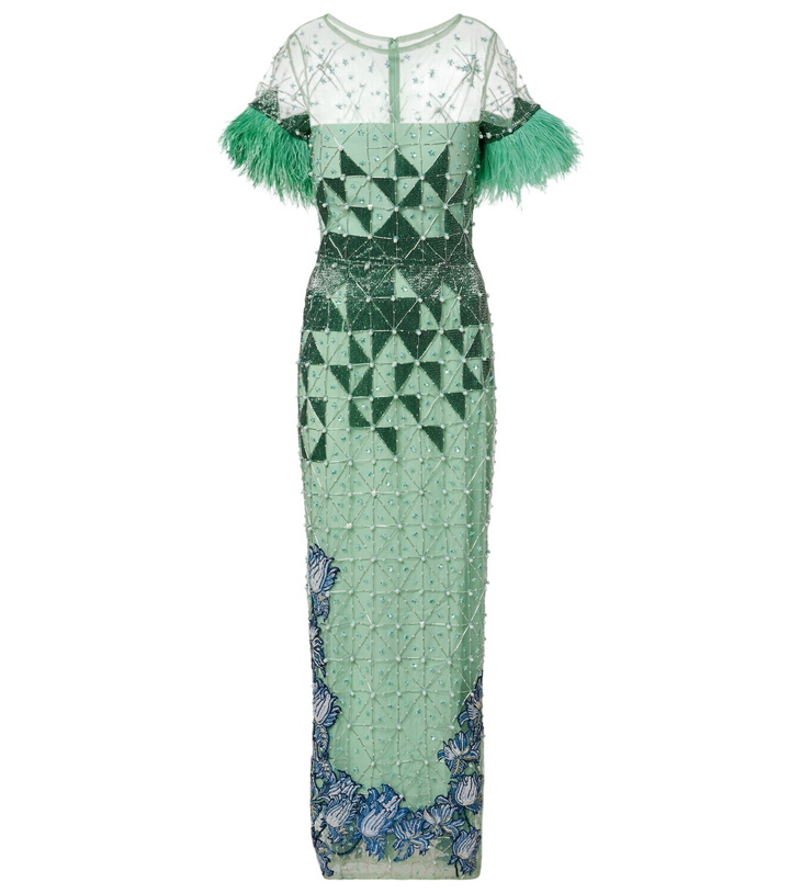 Photo: Là Fuori Embellished feather-trimmed gown