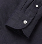 Beams F - Grandad-Collar Linen Shirt - Men - Navy