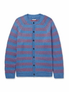 BODE - Meandering Striped Jacquard-Knit Pima Cotton and Merino Wool-Blend Cardigan - Blue