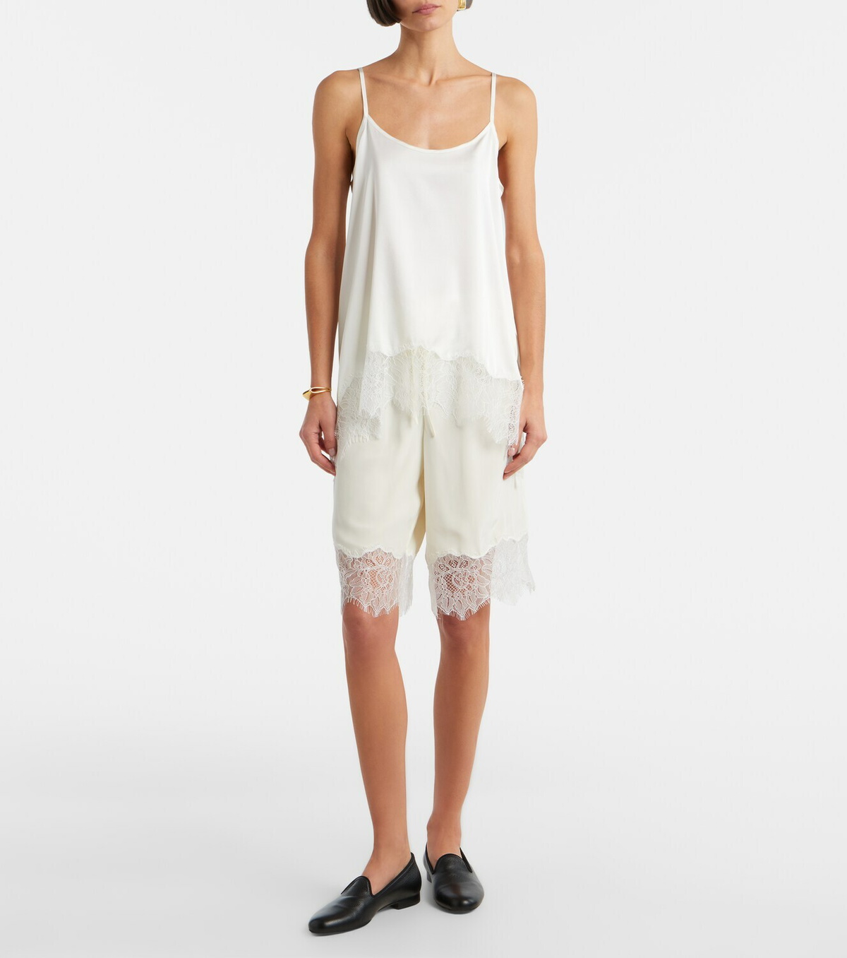 Staud Verano lace-trimmed silk satin Bermuda shorts