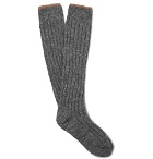 Brunello Cucinelli - Ribbed Mélange Virgin Wool-Blend Socks - Men - Dark gray