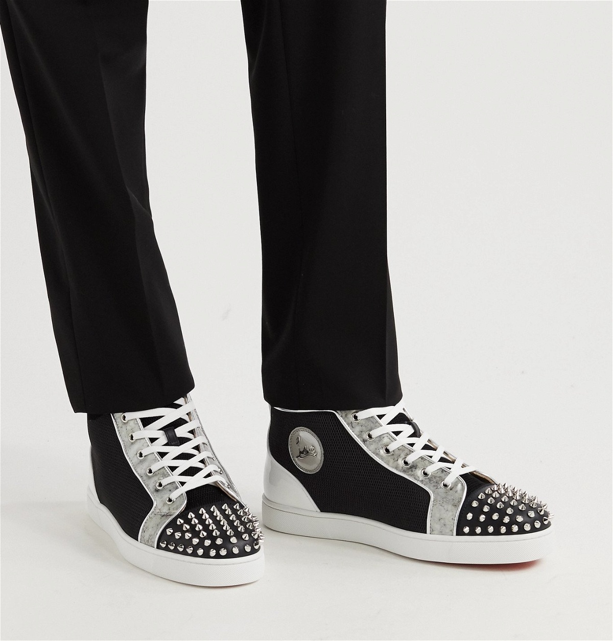 Christian Louboutin Black Leather Louis Spikes High Top Sneakers