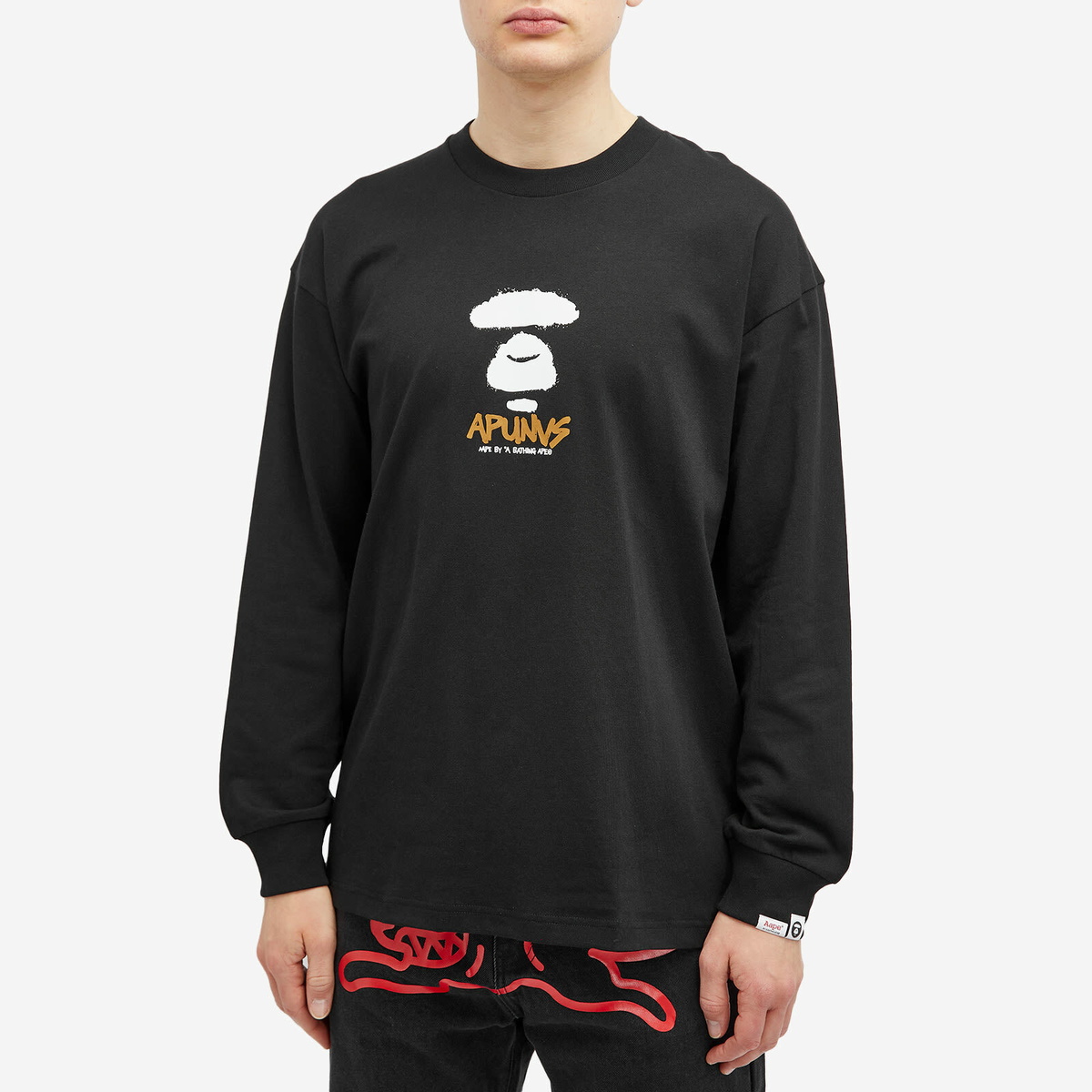 関送込♪AAPE BY A BATHING APE/Camo Graffiti LS T-Shirt Men's AAPE Snake Camo Graffiti Long Sleeve T-Shirt in Black