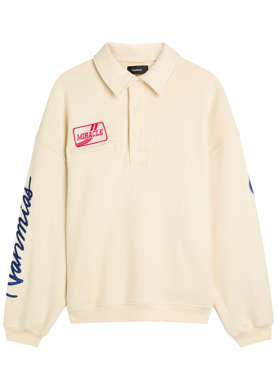 Nahmias Embroidered Cotton Polo Sweatshirt Off White