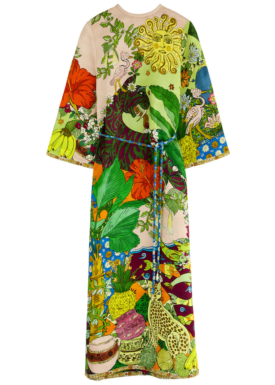 Alemais Tiger Printed Satin Midi Dress Multicoloured