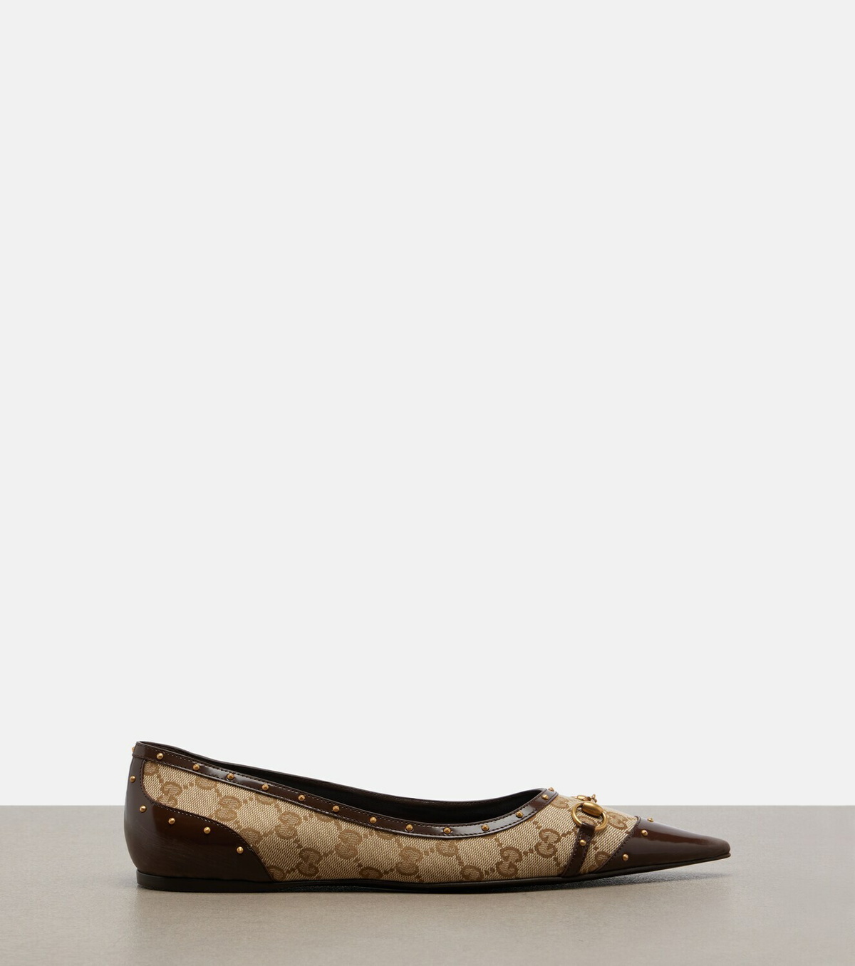 Gucci Savoy Horsebit leather-trimmed ballet flats