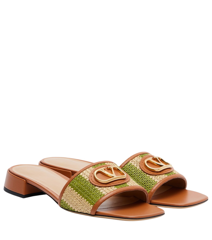 Photo: Valentino Garavani VLogo leather-trimmed raffia slides