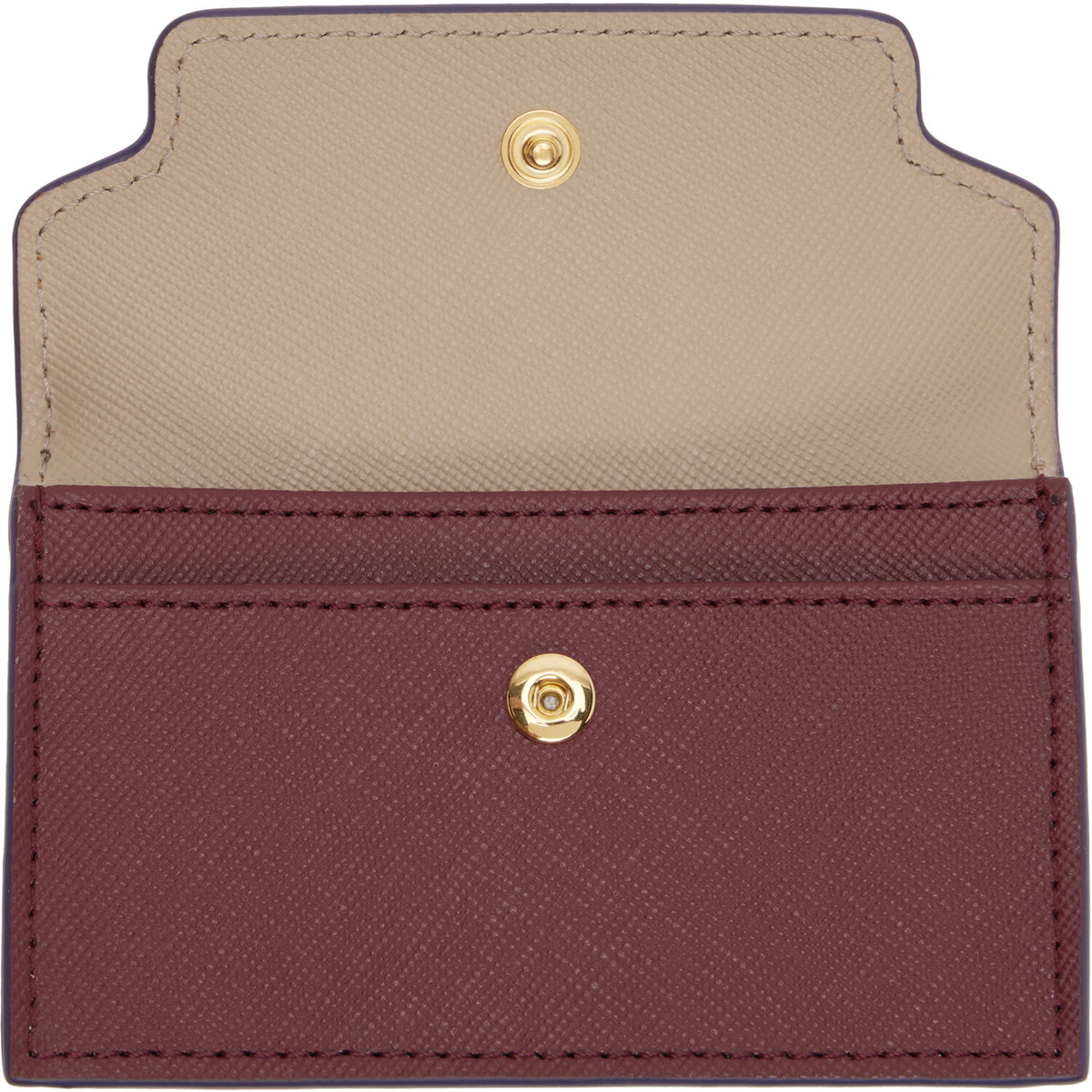 Marni Beige & Burgundy Saffiano Card Holder