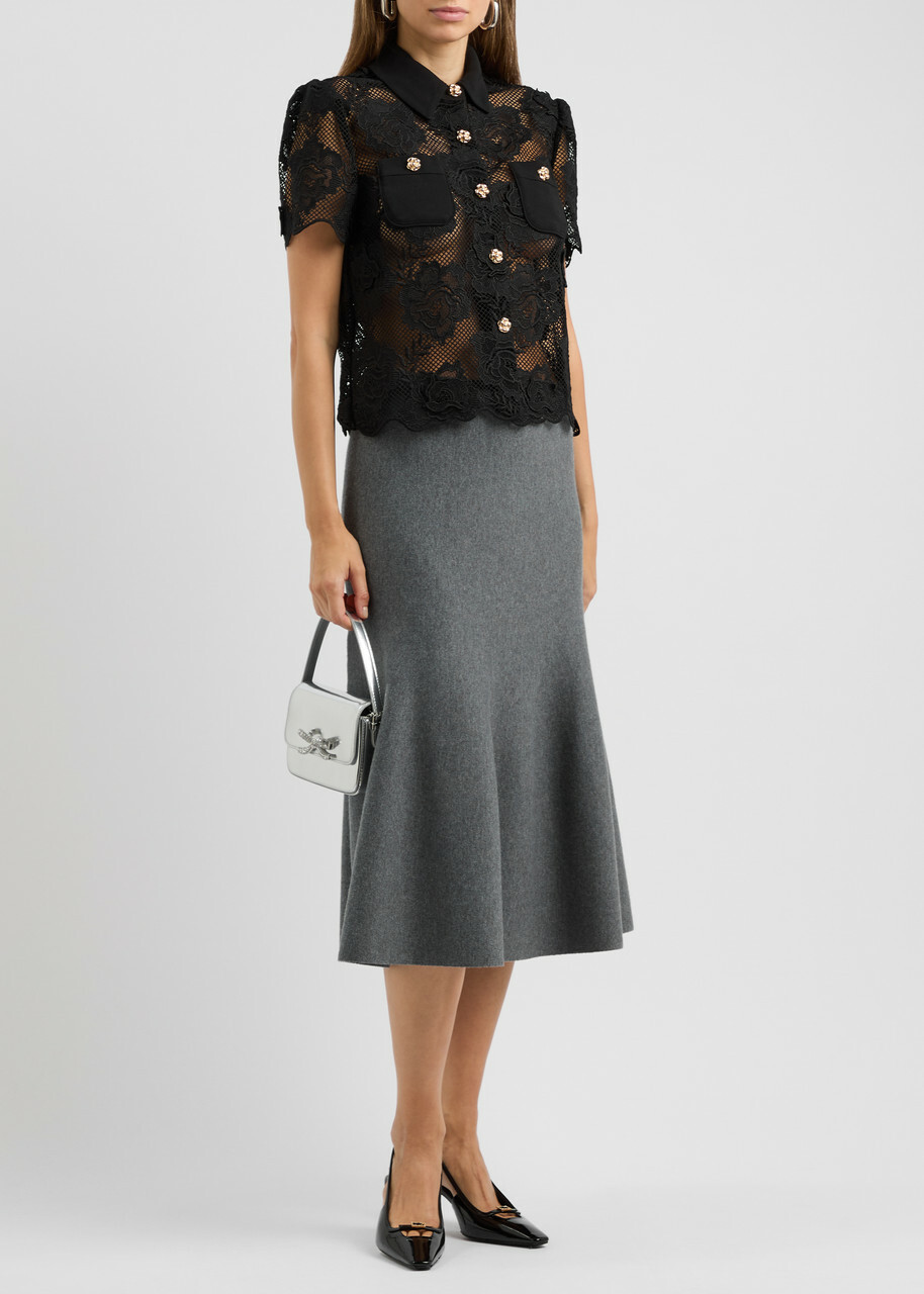 Self-portrait Floral-embellished Sheer Guipure Lace Shirt Black