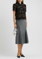 Self-portrait Floral-embellished Sheer Guipure Lace Shirt Black