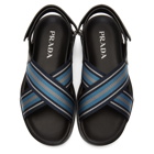 Prada Black and Blue Ribbon Stripes Ankle Sandals
