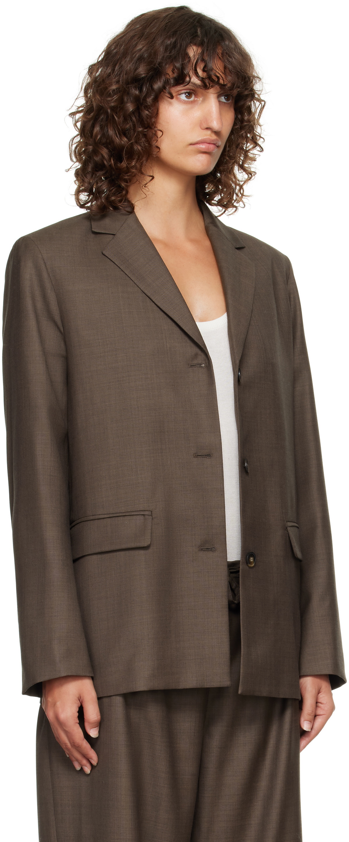 Loulou de Saison Brown Marcia Chambray Wool Blazer