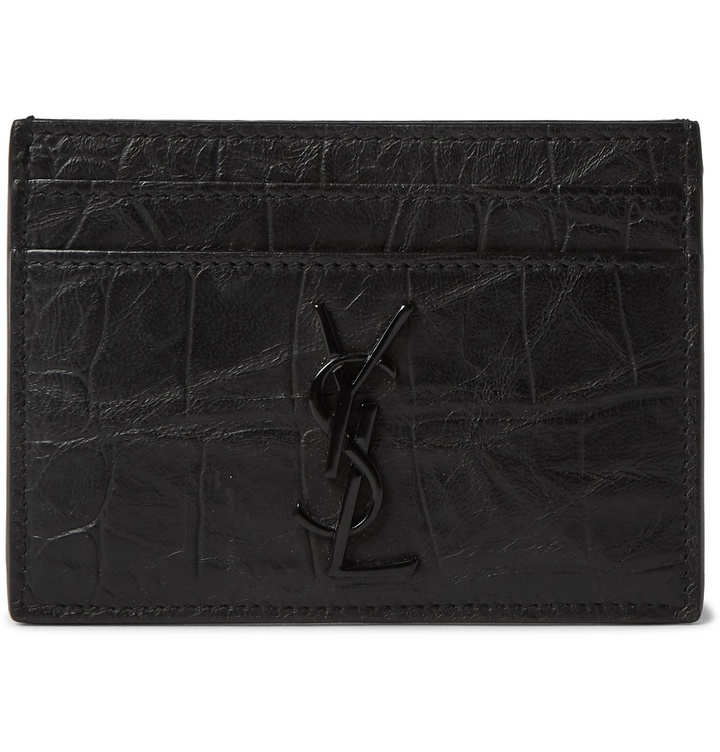 Photo: SAINT LAURENT - Logo-Appliquéd Croc-Effect Leather Wallet - Black