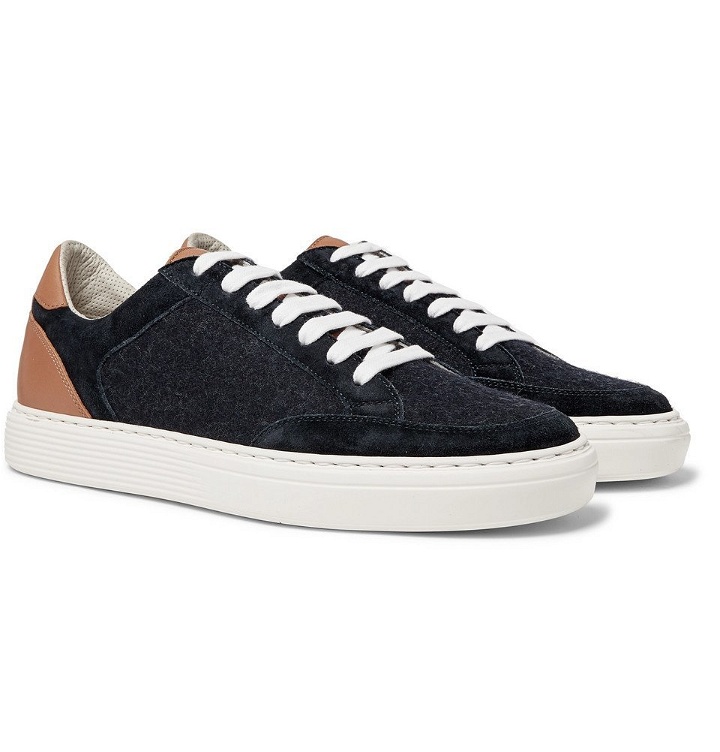 Photo: Brunello Cucinelli - Leather, Suede and Flannel Sneakers - Navy