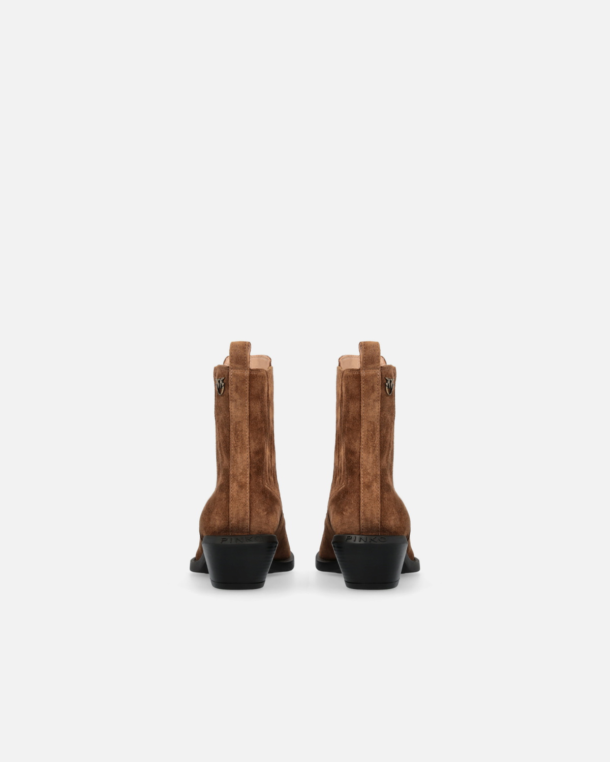Pinko Cowboy Ankle Boots In Suede Laminated Gold