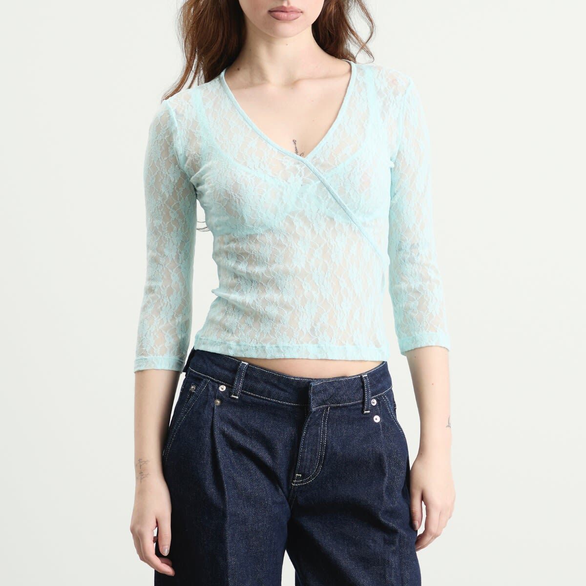 Fruity Booty Women's Lace Wrap Top in Ice Blue