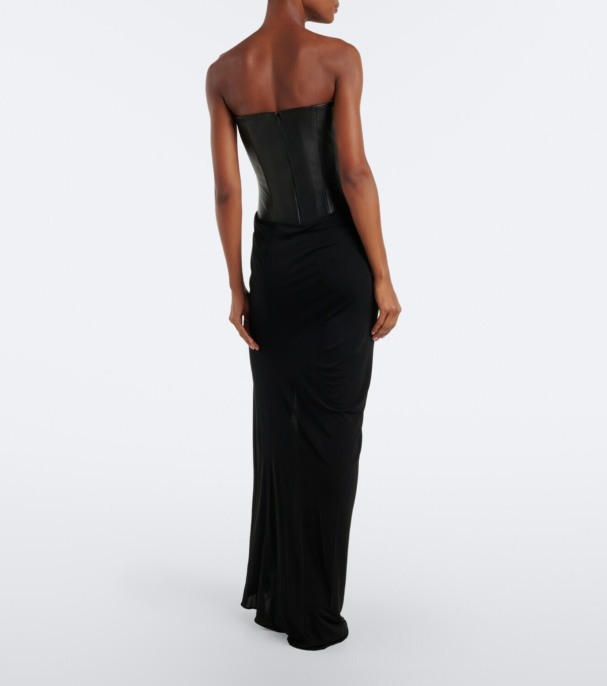 Alex Perry Draped leather and jersey corset gown