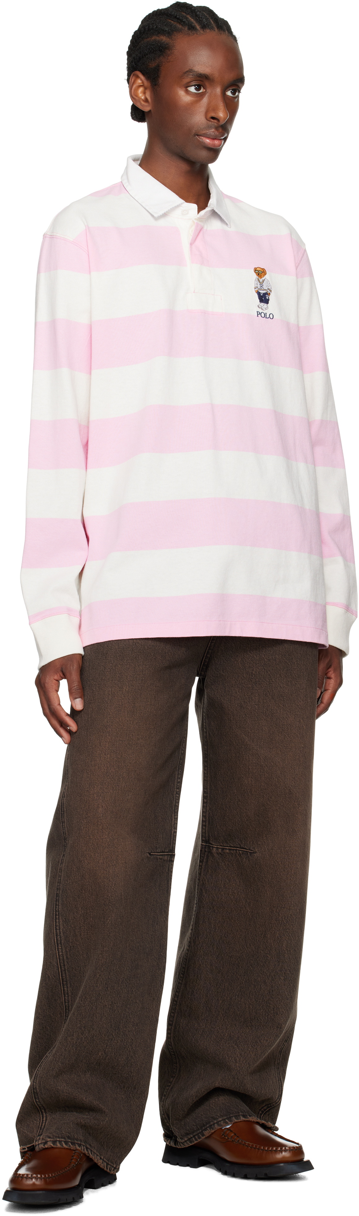 Polo Ralph Lauren Pink & White Classic Fit Polo Bear Jersey Rugby Polo