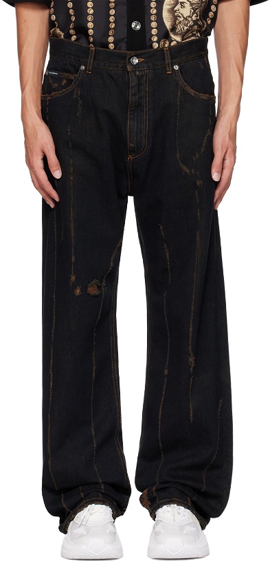Photo: Dolce & Gabbana Black Wide-Leg Jeans
