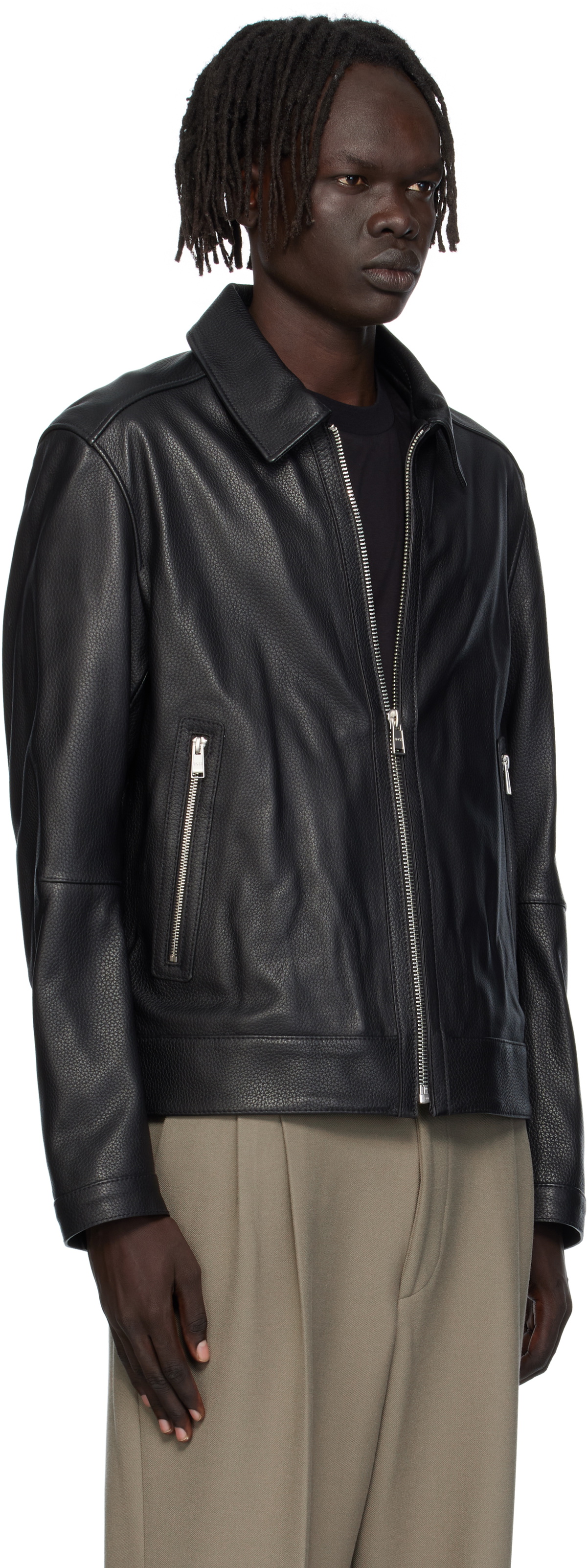 BOSS Black Regular-Fit Zip Leather Jacket