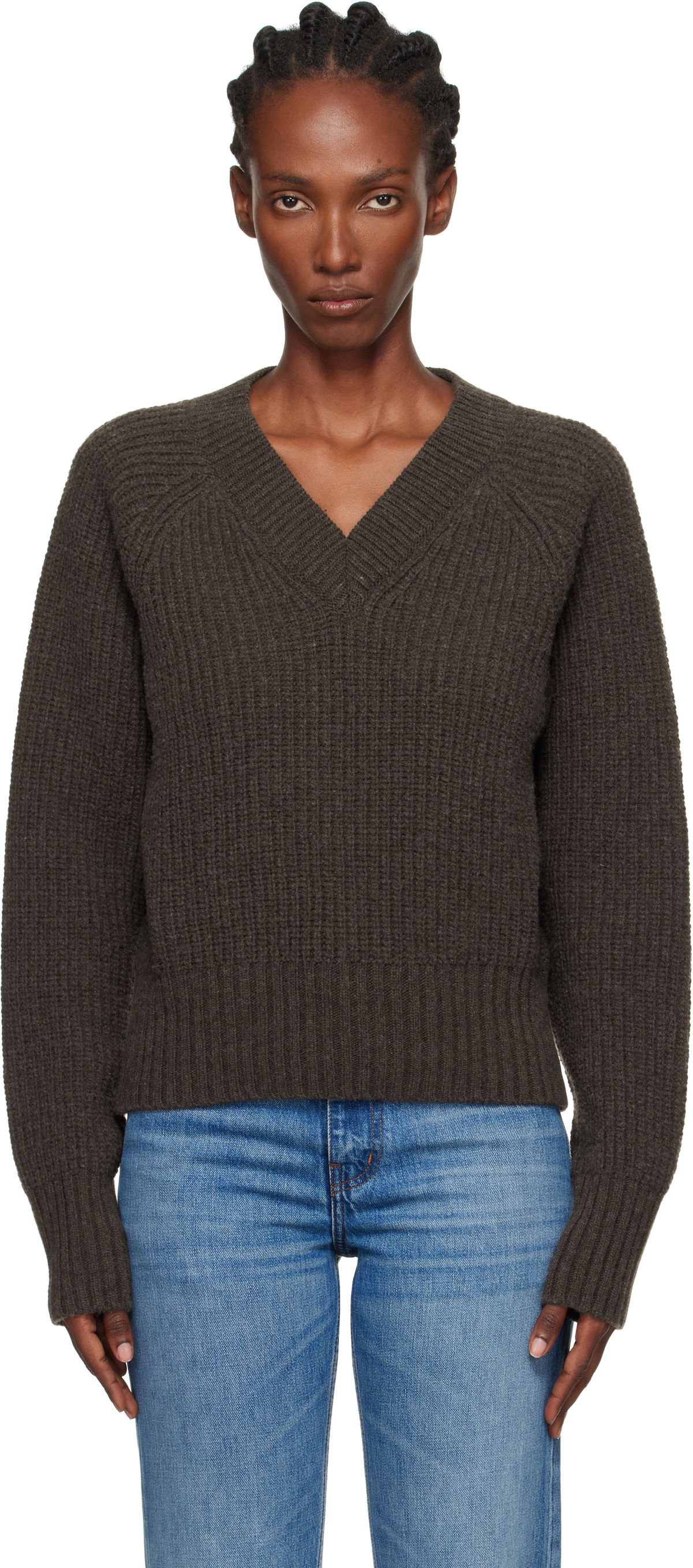 mfpen Brown Plaza V-Neck Sweater