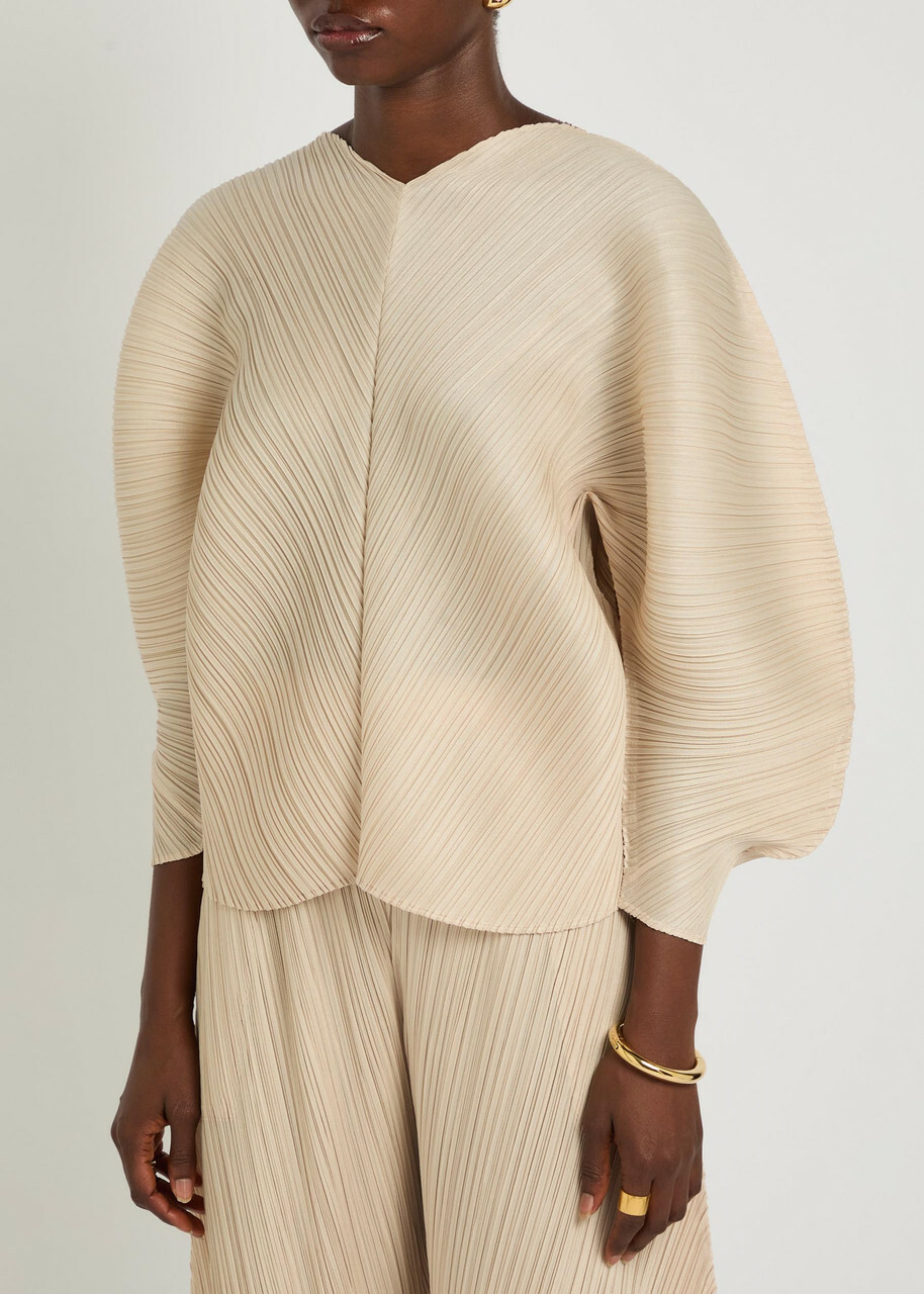 Pleats Please Issey Miyake Pleated Sculpted Woven top - Beige - One Size