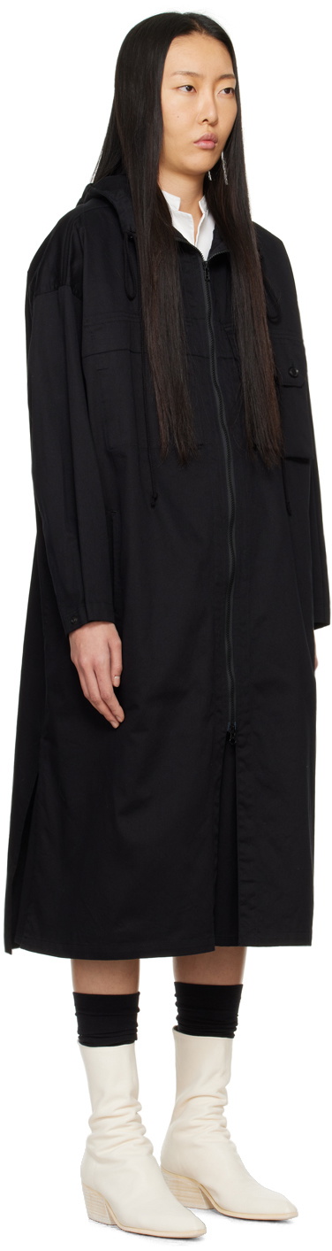 Y's Black Hooded Coat