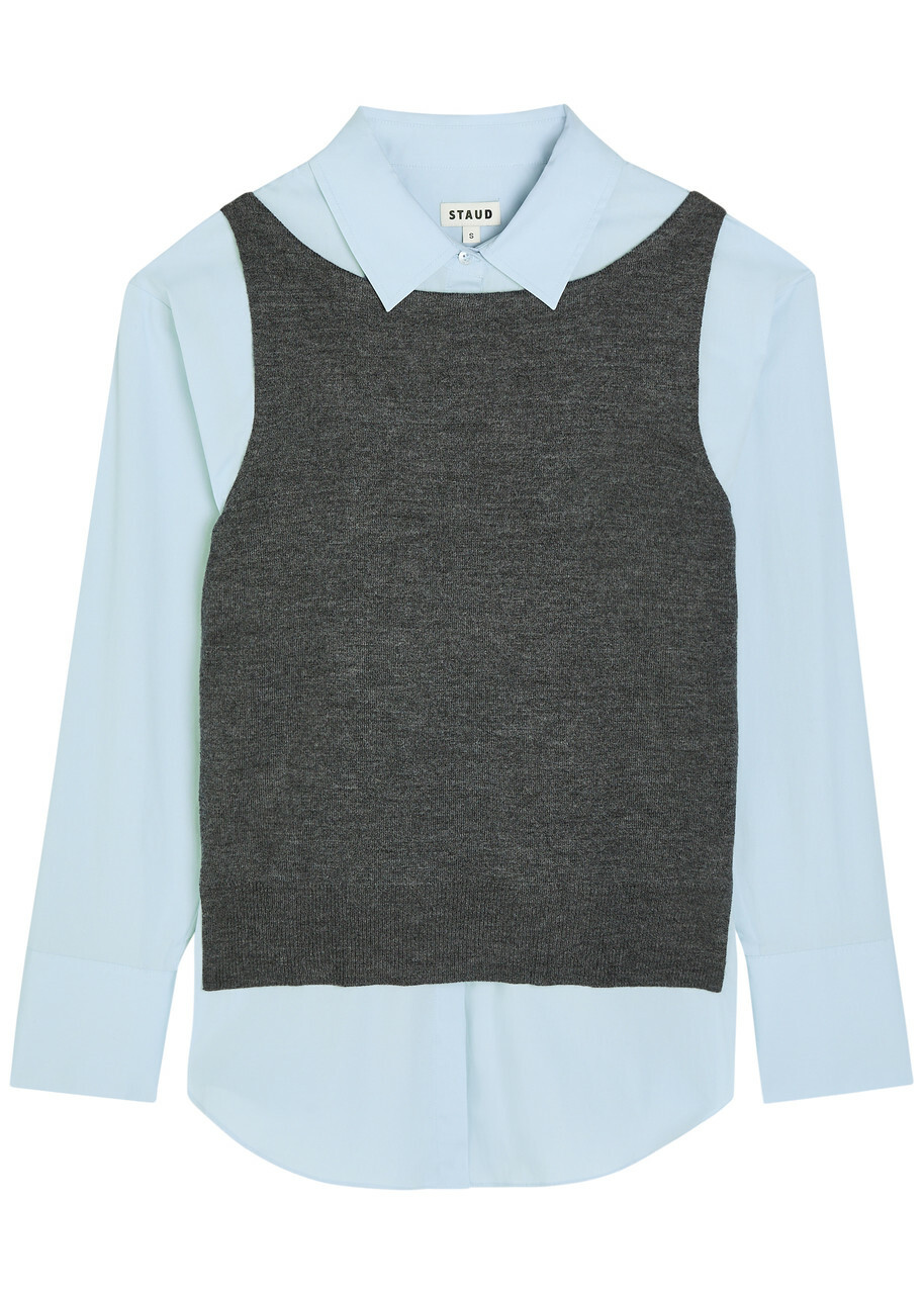 Staud Damian Layered Stretch-cotton Poplin Shirt Grey