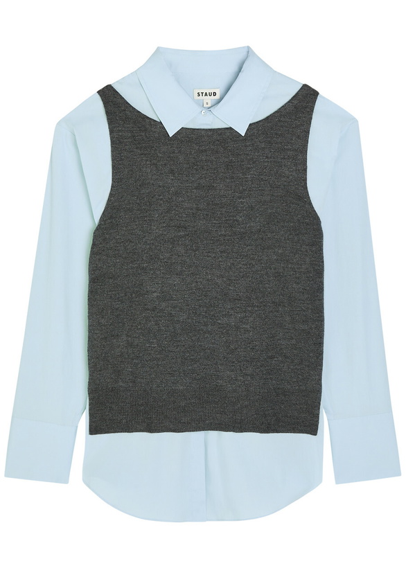 Photo: Staud Damian Layered Stretch-cotton Poplin Shirt Grey