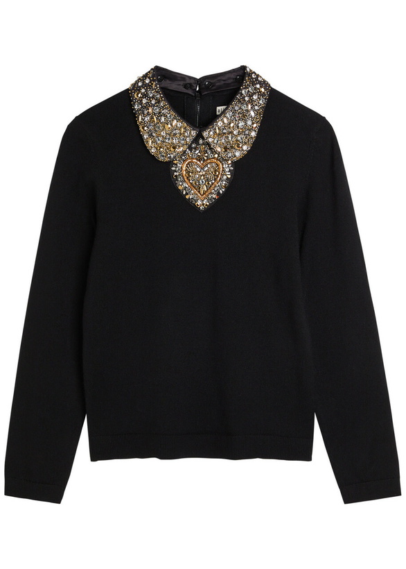 Photo: Alice + Olivia Porla Embellished Stretch-wool top Black