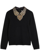 Alice + Olivia Porla Embellished Stretch-wool top Black