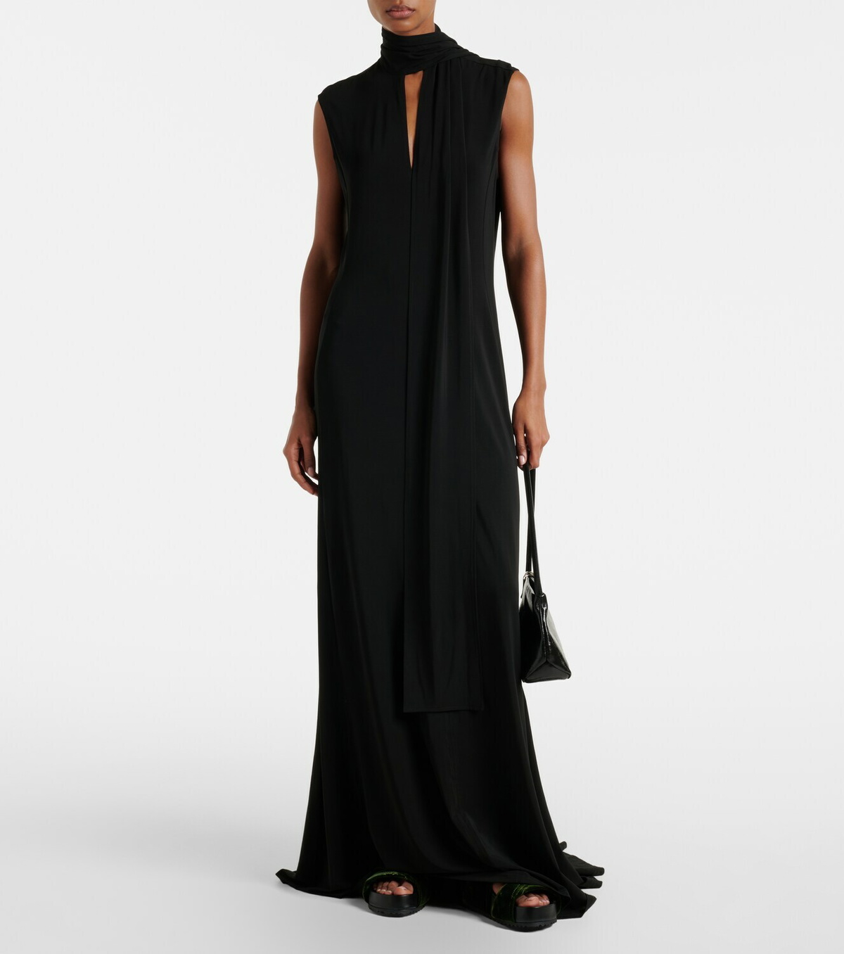 Plan C Scarf-detail jersey maxi dress