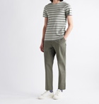 POLO RALPH LAUREN - Slim-Fit Logo-Embroidered Striped Melangé Interlock Cotton T-Shirt - Gray