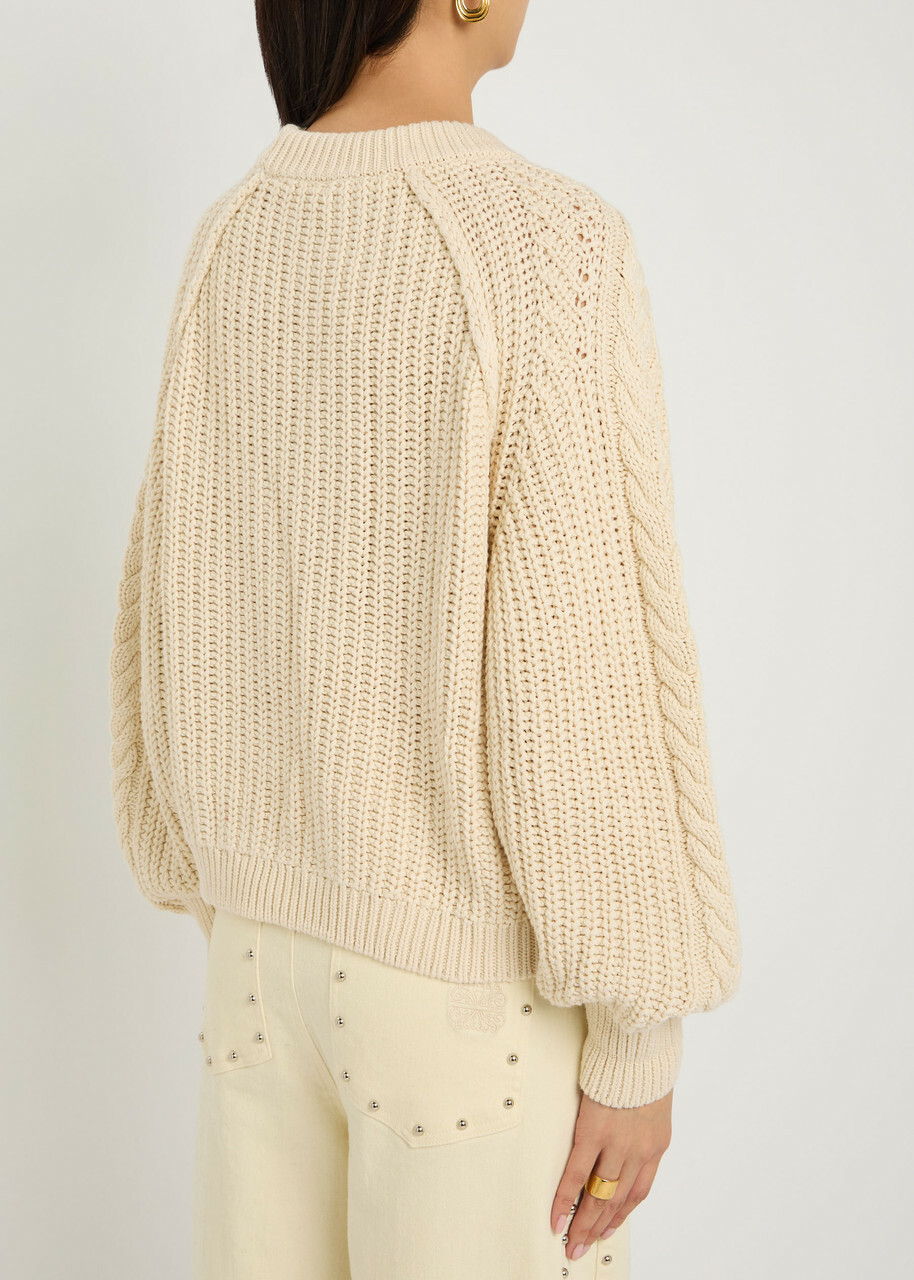 Free People Frankie Cable-knit Cotton Jumper Ivory