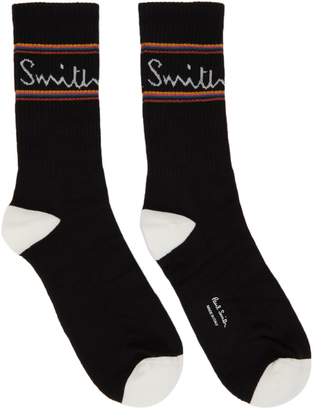 Photo: Paul Smith Four-Pack Black Logo Stripe Socks