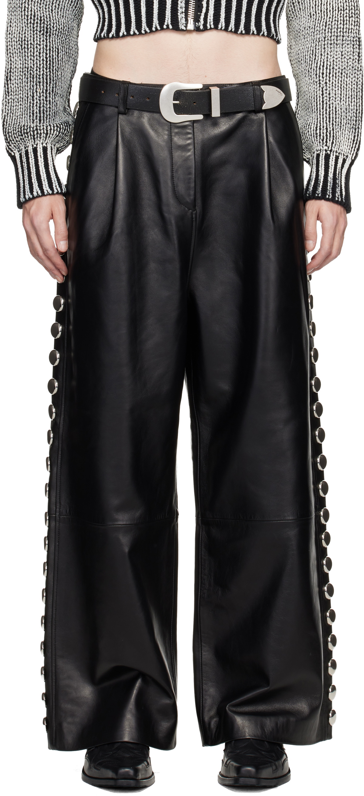 VAQUERA Black Studded Leather Pants