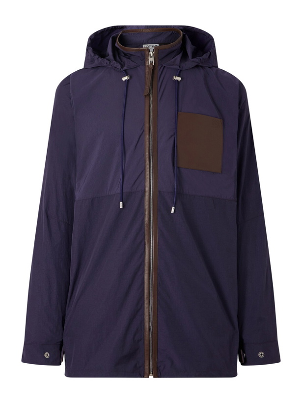 Photo: LOEWE - Paula's Ibiza Logo-Debossed Leather-Trimmed Ripstop Hooded Jacket - Blue