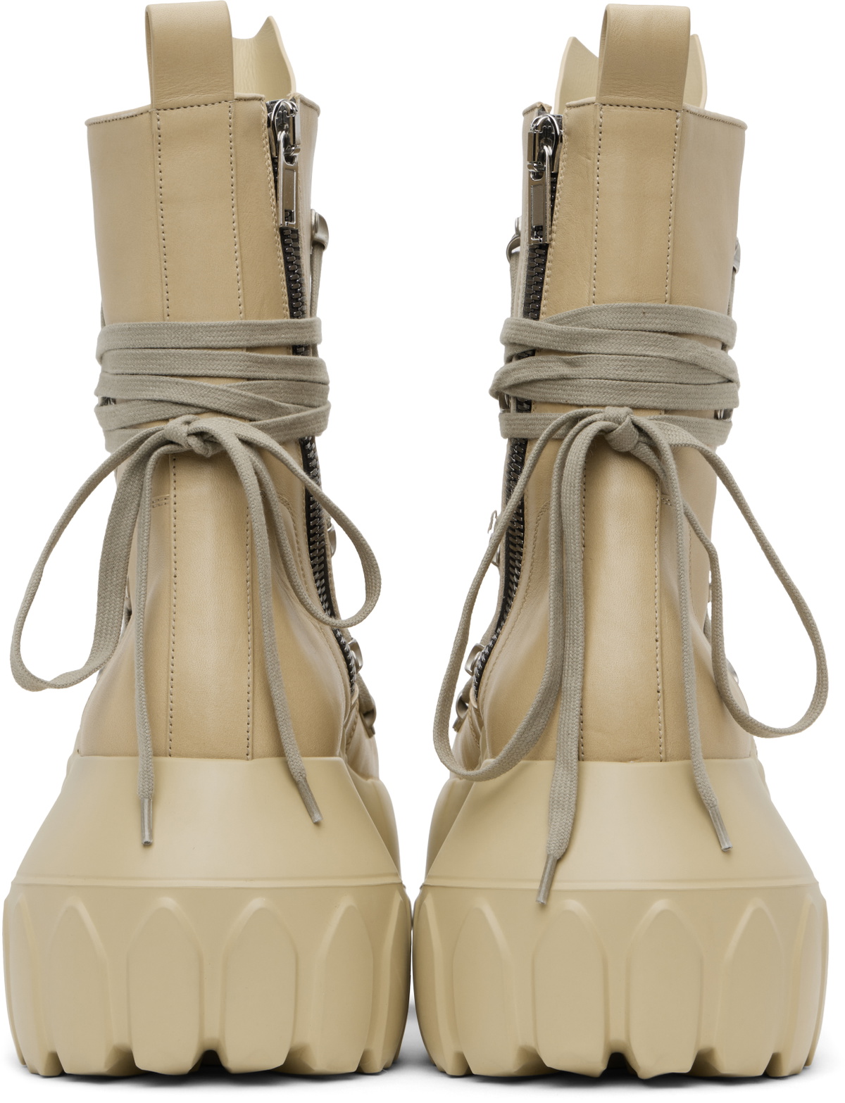 Rick Owens Beige Hollywood Megalace Mega Tractor Boots Rick Owens