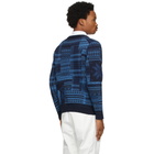 BEAMS PLUS Blue Knit Jacquard Patchwork Cardigan