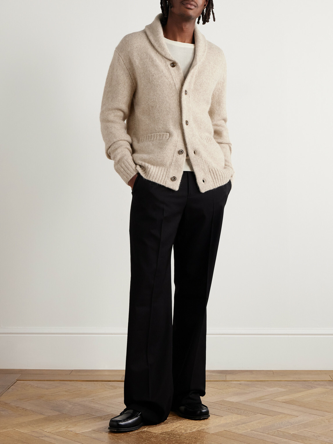 Hartford - Shawl-Collar Knitted Cardigan - Neutrals