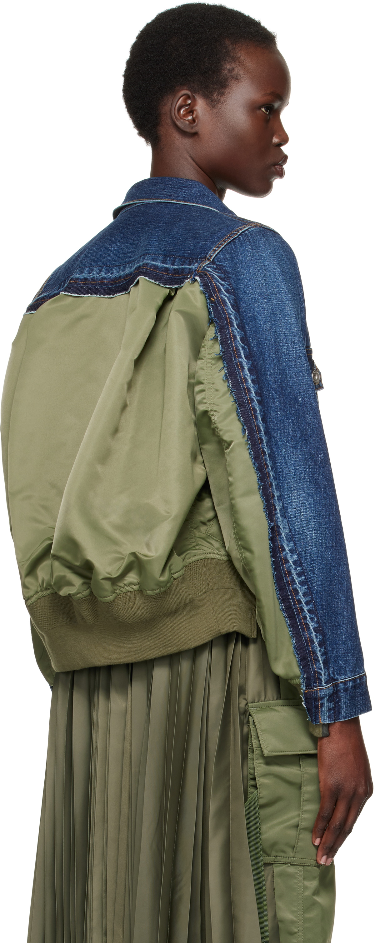 sacai Blue Nylon Twill Denim Jacket