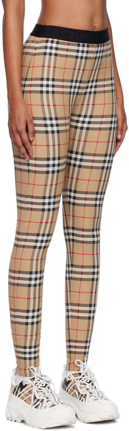 Beige Plaid Leggings