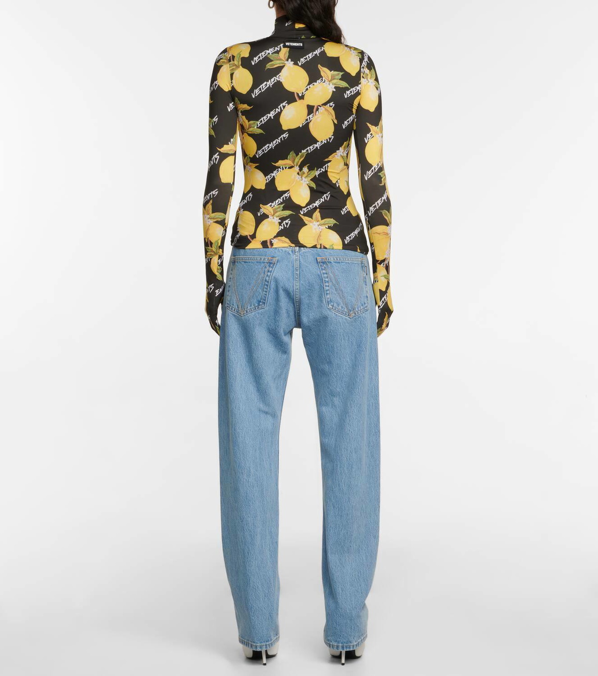 Vetements Printed jersey turtleneck top with gloves