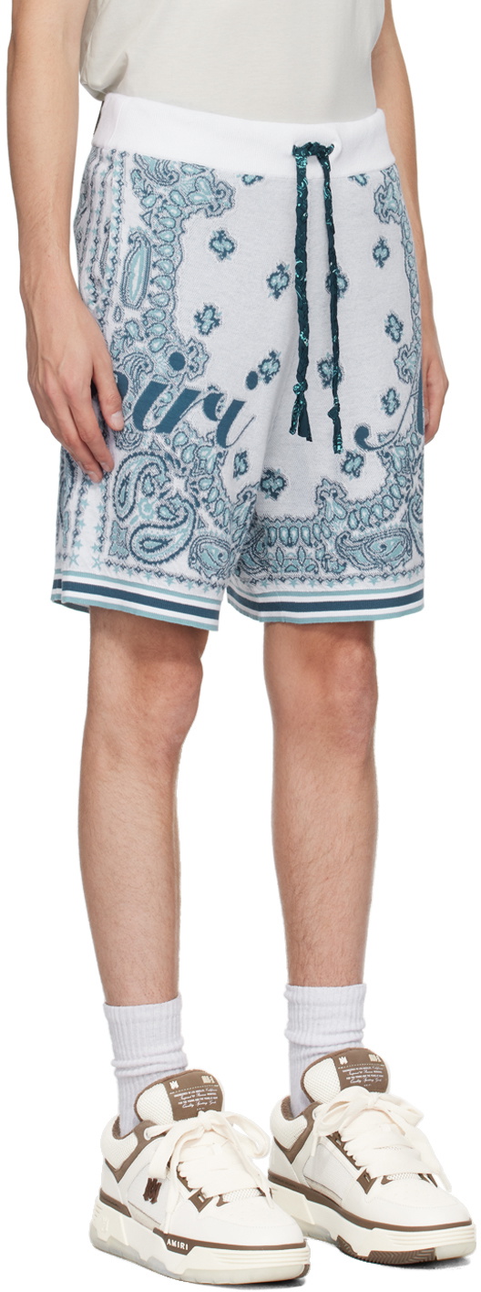 AMIRI White & Blue Bandana Shorts